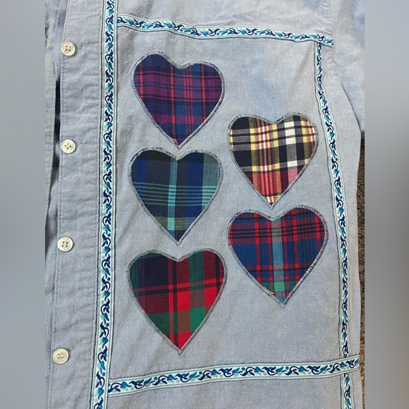 Vintage large Cricket on the Creek patchwork heart button down collated plaid - Picture 2 of 9